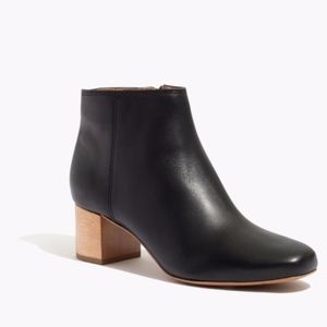 Madewell Black Leather Ankle Boots Wood Heel sz 8
